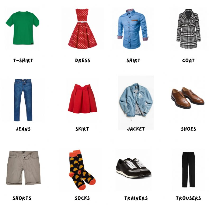 English Vocabulary - 100 CLOTHING ITEMS 